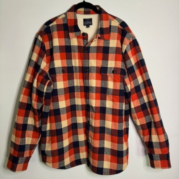 J. Crew Outerwear Men's Sherpa Lined Plaid Flannel Shirt Jacket Size Large - Picture 1 of 5